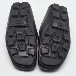 Pre Owned Gucci Black Leather GG Marmont Web Detail Slip On Loafers Size 38.5