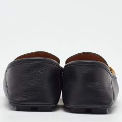 Pre Owned Gucci Black Leather GG Marmont Web Detail Slip On Loafers Size 38.5