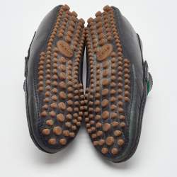 Pre Owned Gucci Black Leather Web Detail Slip On Loafers Size 39.5