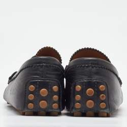 Pre Owned Gucci Black Leather Web Detail Slip On Loafers Size 39.5