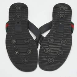 Pre Owned Gucci Black GG Leather Web Detail Thong Flat Sandals Size 44
