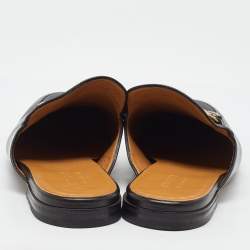 Pre Owned Gucci Black Leather Tiger Embroidered Princetown Horsebit Flat Mules Size 44