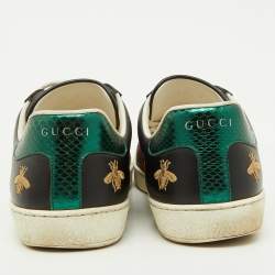 Pre Owned Gucci Black Leather Bee and Star Embroidered Ace Low Top Sneakers Size 41