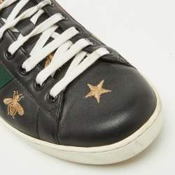 Pre Owned Gucci Black Leather Bee and Star Embroidered Ace Low Top Sneakers Size 41