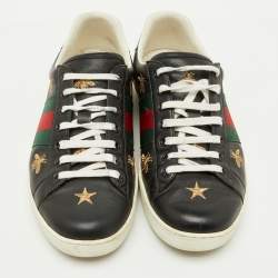 Pre Owned Gucci Black Leather Bee and Star Embroidered Ace Low Top Sneakers Size 41