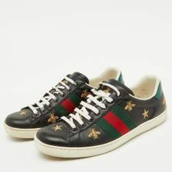Pre Owned Gucci Black Leather Bee and Star Embroidered Ace Low Top Sneakers Size 41