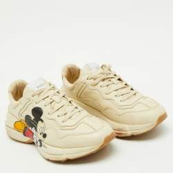 Pre Owned Gucci x Disney Cream Leather Mickey Mouse Rhyton Sneakers Size 41