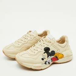 Pre Owned Gucci x Disney Cream Leather Mickey Mouse Rhyton Sneakers Size 41