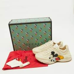 Pre Owned Gucci x Disney Cream Leather Mickey Mouse Rhyton Sneakers Size 41