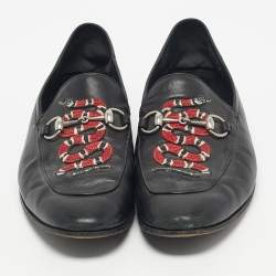 Pre Owned Gucci Black Leather Snake Applique Brixton Loafers Size 44.5