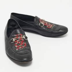 Pre Owned Gucci Black Leather Snake Applique Brixton Loafers Size 44.5