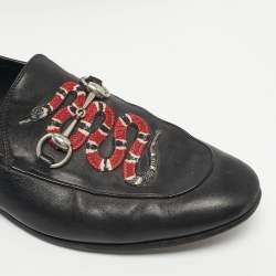Pre Owned Gucci Black Leather Snake Applique Brixton Loafers Size 44.5