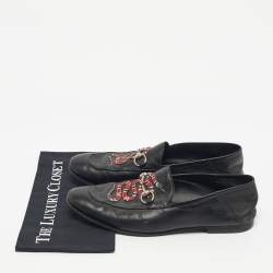 Pre Owned Gucci Black Leather Snake Applique Brixton Loafers Size 44.5