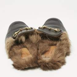 Pre Owned Gucci Black Leather and Fur Princetown Flat Mules Size 39
