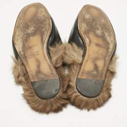 Pre Owned Gucci Black Leather and Fur Princetown Flat Mules Size 39