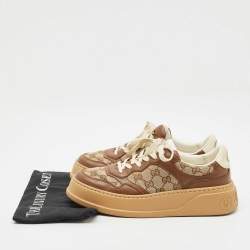 Pre Owned Gucci Beige/Brown GG Canvas and Leather Chunky B Sneakers Size 41.5
