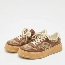 Pre Owned Gucci Beige/Brown GG Canvas and Leather Chunky B Sneakers Size 41.5