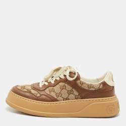 Pre Owned Gucci Beige/Brown GG Canvas and Leather Chunky B Sneakers Size 41.5