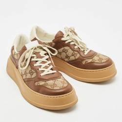 Pre Owned Gucci Beige/Brown GG Canvas and Leather Chunky B Sneakers Size 41.5