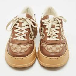 Pre Owned Gucci Beige/Brown GG Canvas and Leather Chunky B Sneakers Size 41.5