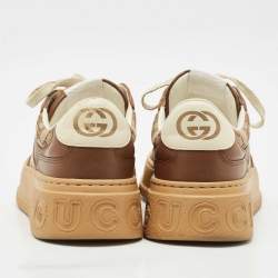 Pre Owned Gucci Beige/Brown GG Canvas and Leather Chunky B Sneakers Size 41.5