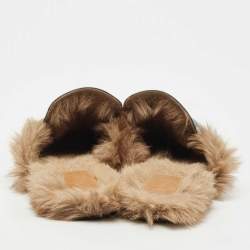 Pre Owned Gucci Black Leather and Fur Princetown Flat Mules Size 45