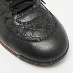 Pre Owned Gucci Black Guccissima Leather Web Low Top Sneakers Size 43.5