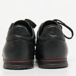 Pre Owned Gucci Black Guccissima Leather Web Low Top Sneakers Size 43.5