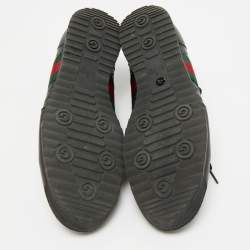 Pre Owned Gucci Black Guccissima Leather Web Low Top Sneakers Size 43.5
