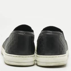 Pre Owned Gucci Black Microguccissima Leather Slip On Sneakers Size 46.5