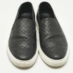 Pre Owned Gucci Black Microguccissima Leather Slip On Sneakers Size 46.5
