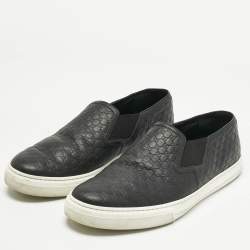 Pre Owned Gucci Black Microguccissima Leather Slip On Sneakers Size 46.5