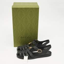 Pre Owned Gucci Black Rubber Studded Tiger Head Flat Sandals Size 43