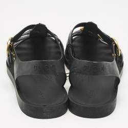 Pre Owned Gucci Black Rubber Studded Tiger Head Flat Sandals Size 43