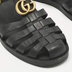 Pre Owned Gucci Black Rubber Studded Tiger Head Flat Sandals Size 43