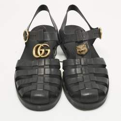 Pre Owned Gucci Black Rubber Studded Tiger Head Flat Sandals Size 43