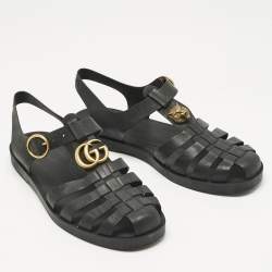 Pre Owned Gucci Black Rubber Studded Tiger Head Flat Sandals Size 43