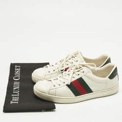 Pre Owned Gucci White Crocodile Leather and Leather Ace Lace Up Sneakers Size 40