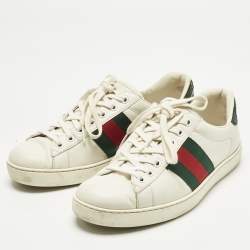 Pre Owned Gucci White Crocodile Leather and Leather Ace Lace Up Sneakers Size 40