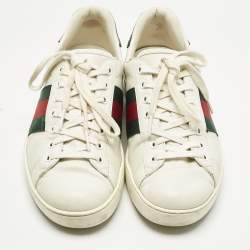 Pre Owned Gucci White Crocodile Leather and Leather Ace Lace Up Sneakers Size 40