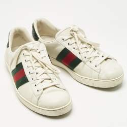 Pre Owned Gucci White Crocodile Leather and Leather Ace Lace Up Sneakers Size 40