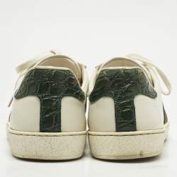Pre Owned Gucci White Crocodile Leather and Leather Ace Lace Up Sneakers Size 40