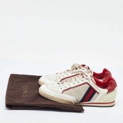 Pre Owned Gucci Red/White Leather and Mesh Tennis 83 Low Top Sneakers Size 40