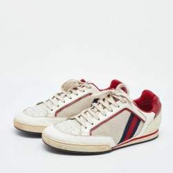 Pre Owned Gucci Red/White Leather and Mesh Tennis 83 Low Top Sneakers Size 40