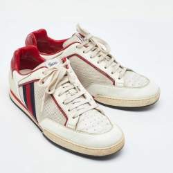 Pre Owned Gucci Red/White Leather and Mesh Tennis 83 Low Top Sneakers Size 40