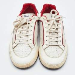 Pre Owned Gucci Red/White Leather and Mesh Tennis 83 Low Top Sneakers Size 40