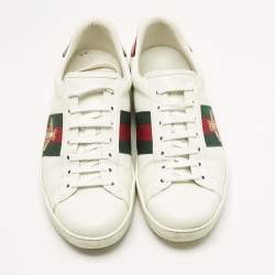 Pre Owned Gucci White Leather Bee Embroidered Ace Low Top Sneakers Size 44