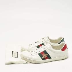 Pre Owned Gucci White Leather Bee Embroidered Ace Low Top Sneakers Size 44