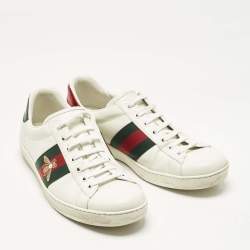 Pre Owned Gucci White Leather Bee Embroidered Ace Low Top Sneakers Size 44
