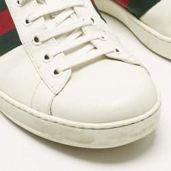 Pre Owned Gucci White Leather Bee Embroidered Ace Low Top Sneakers Size 44